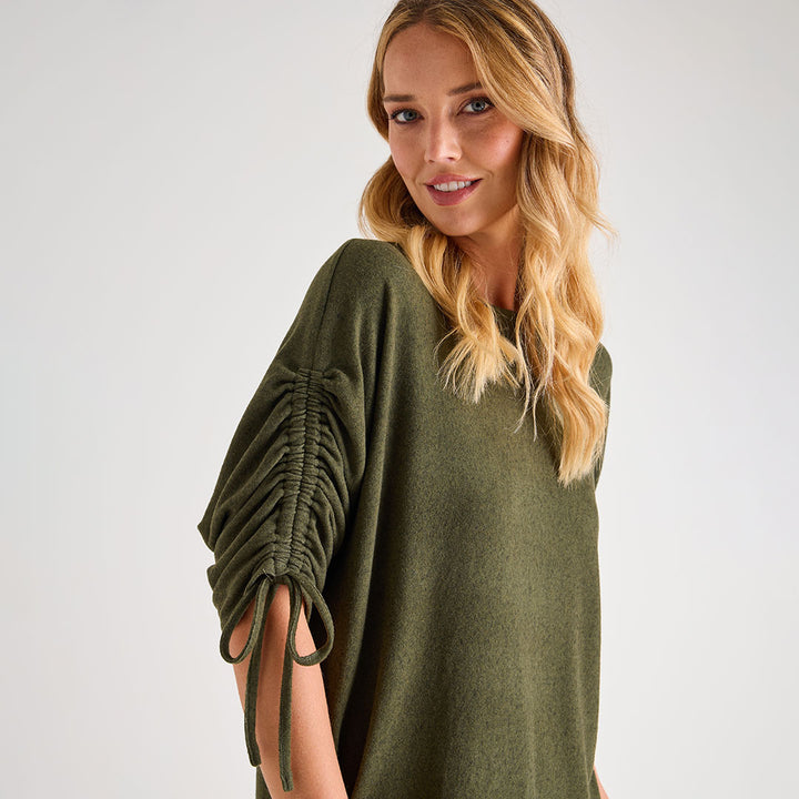 Ladies Ruched Sleeve Batwing Top