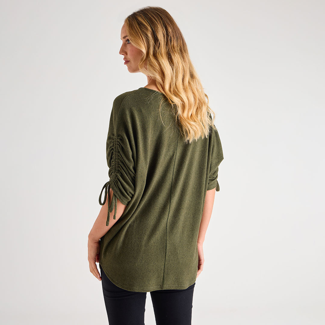 Ladies Ruched Sleeve Batwing Top