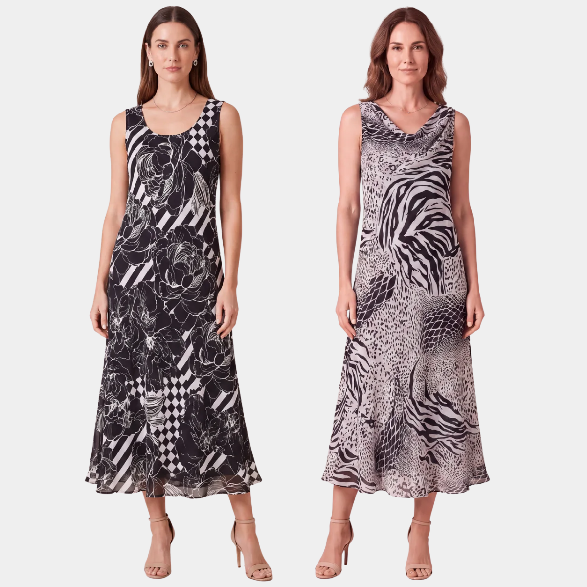 Ladies Draped Cowl Neck Check Dress