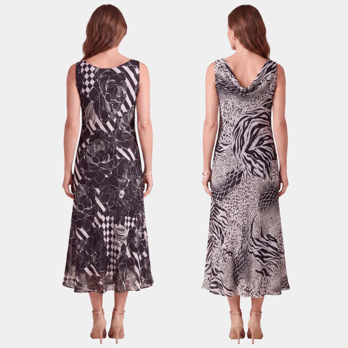 Ladies Draped Cowl Neck Check Dress