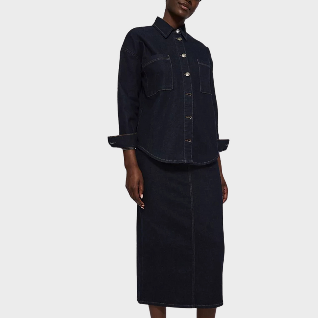 Ladies Denim Pocket Shacket
