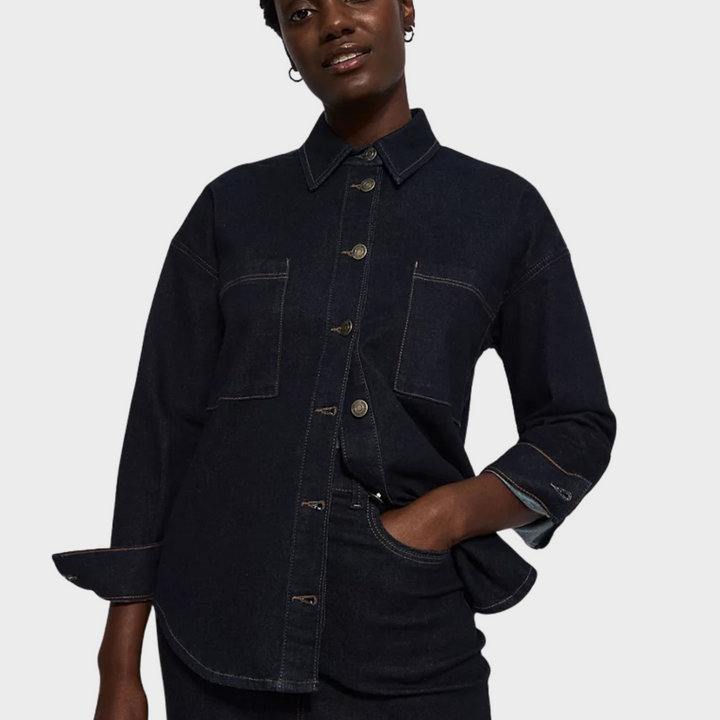 Ladies Denim Pocket Shacket