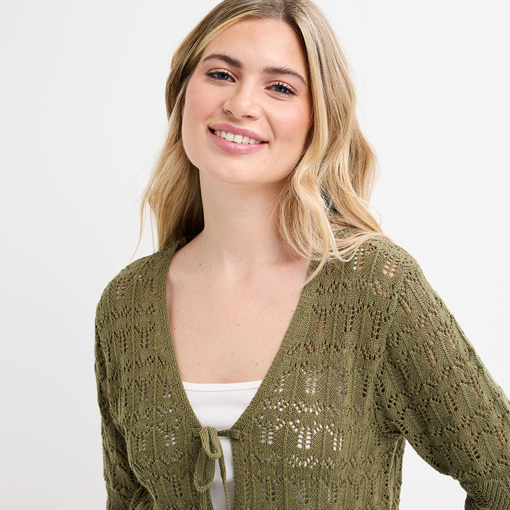 Ladies Green Short Sleeve Bow Cardigan
