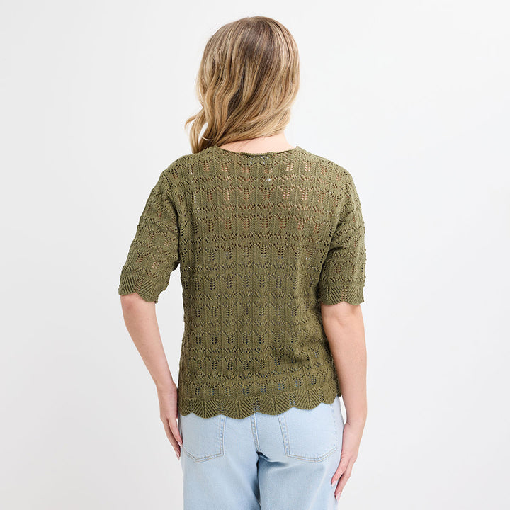 Ladies Green Short Sleeve Bow Cardigan