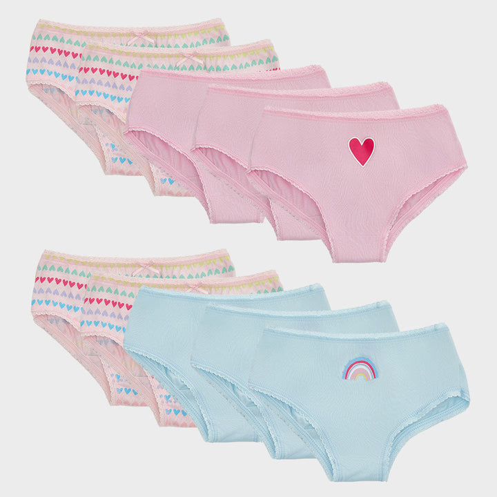 Girls 10 Pack Heart Briefs