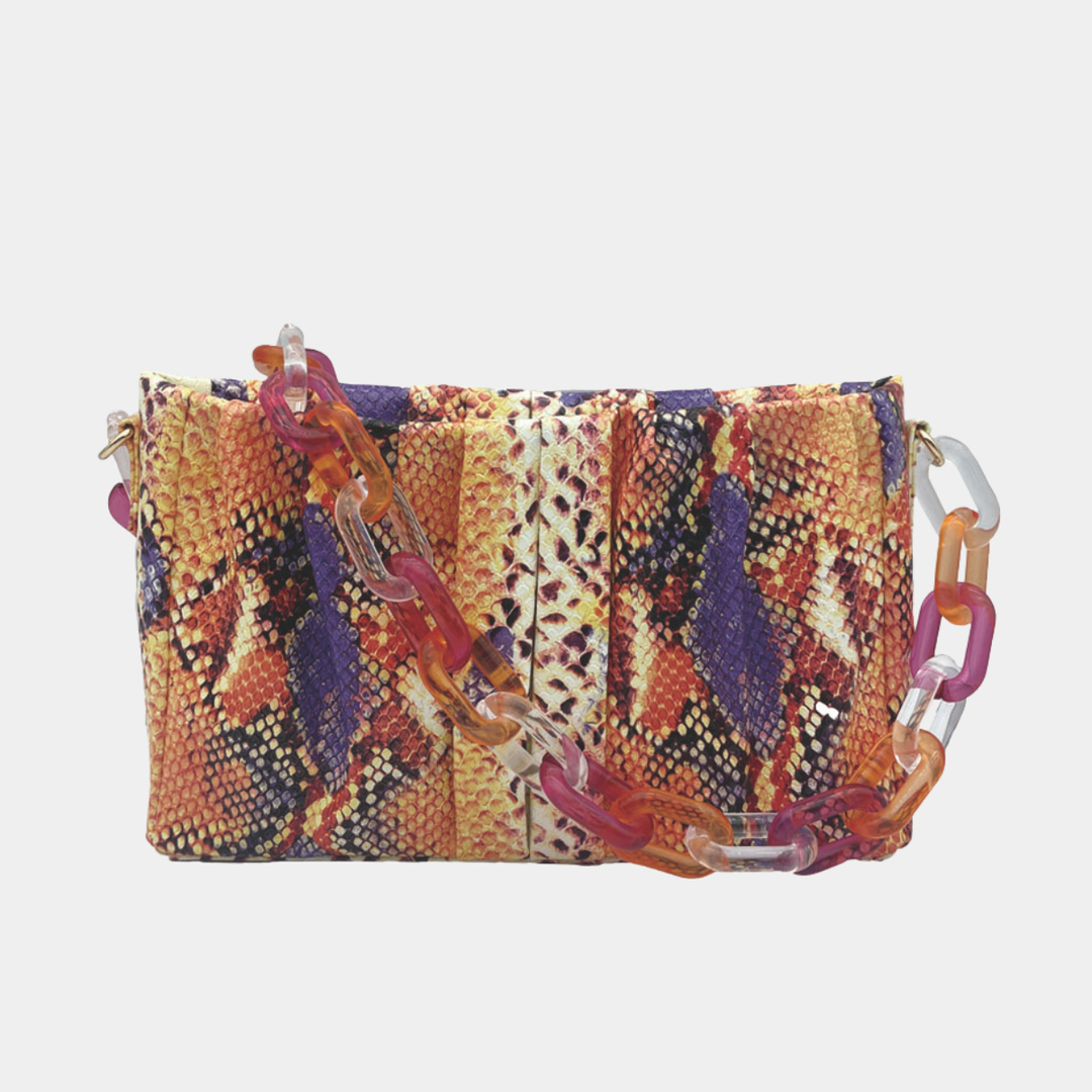 Orange Multicolour Scale Print Handbag