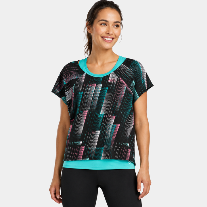Teal Mix Abstract 2pc Active Top 5314
