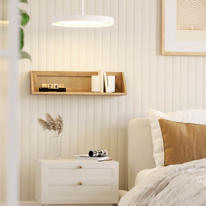 KUBU Oak Rattan Wall Shelf 60 x 15cm