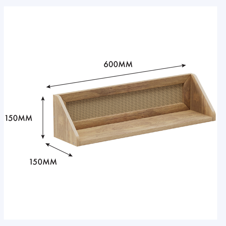 KUBU Oak Rattan Wall Shelf 60 x 15cm