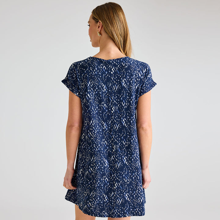Ladies Navy Print Crew Neck Dress