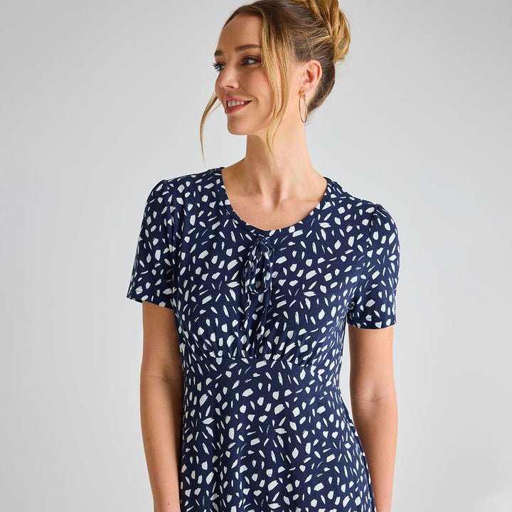 Ladies Navy Tie Scoop Neck Dress