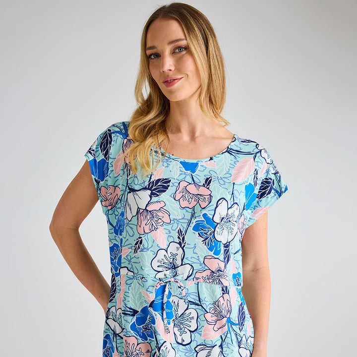 Ladies Blue Floral Cap Sleeve Printed Dress
