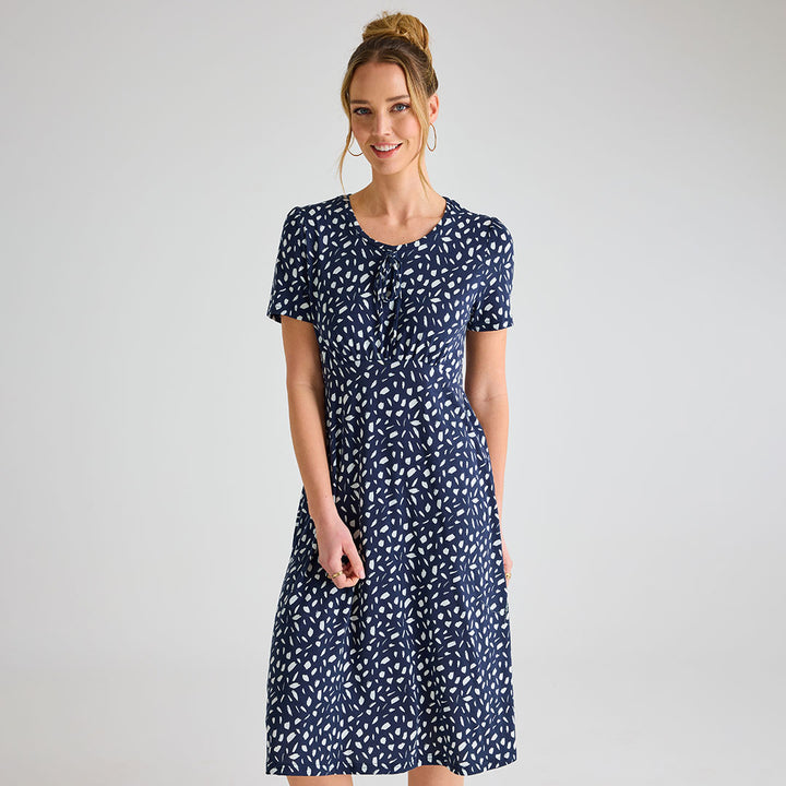 Ladies Navy Tie Scoop Neck Dress