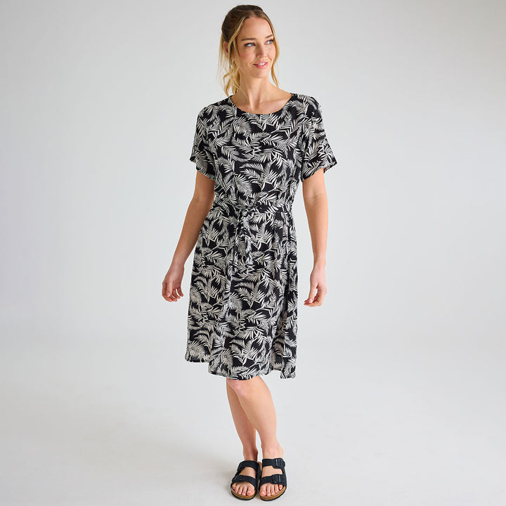 Ladies Black Palm Print Dress