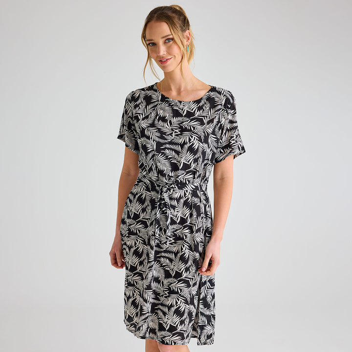 Ladies Black Palm Print Dress