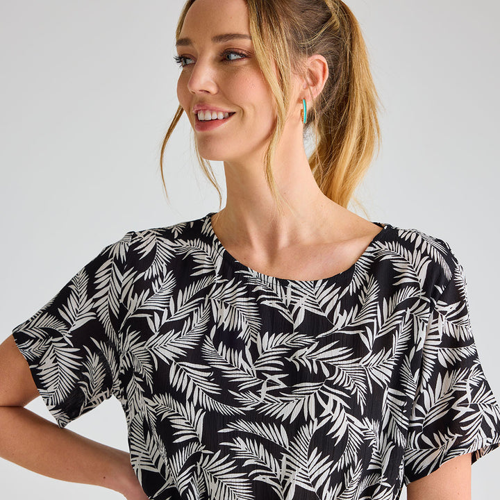 Ladies Black Palm Print Dress