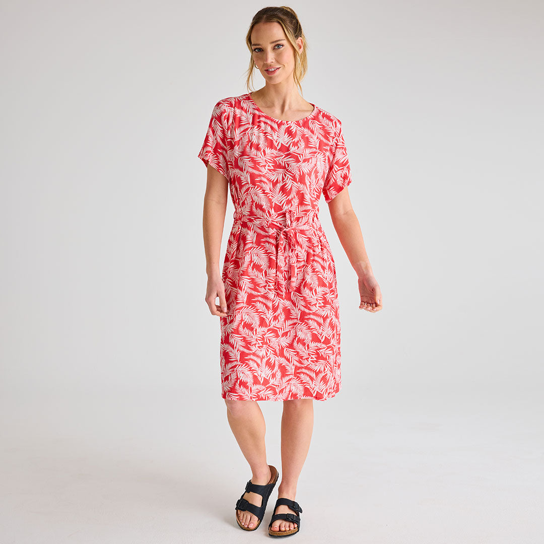 Ladies Coral Palm Print Dress