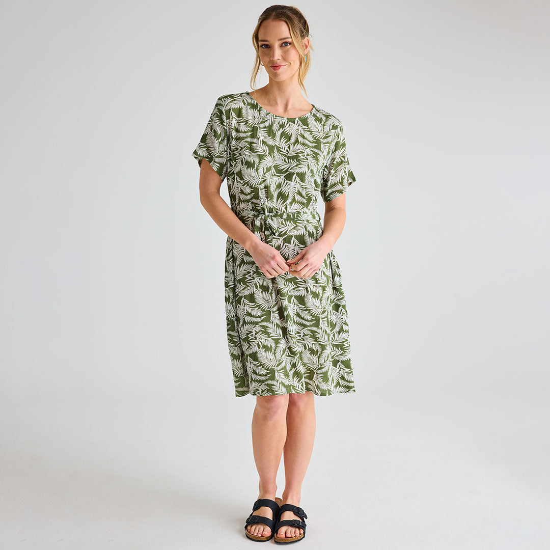 Ladies Green Palm Print Dress