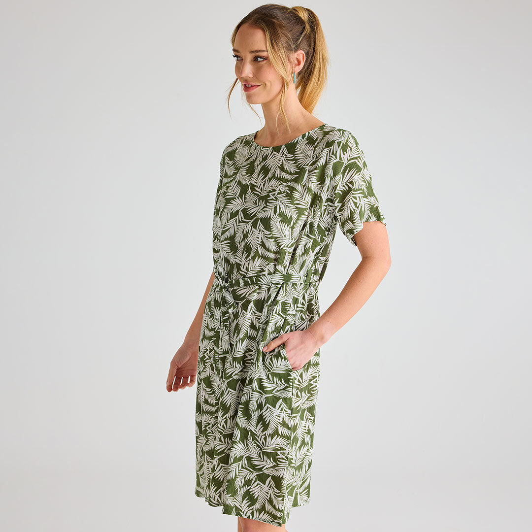 Ladies Green Palm Print Dress