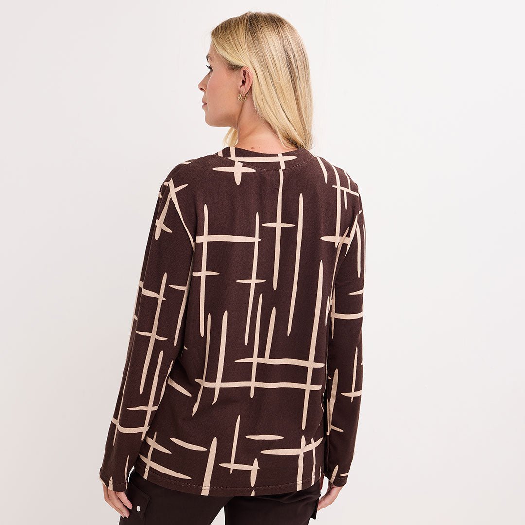 Ladies V Neck Print Long Sleeve Top