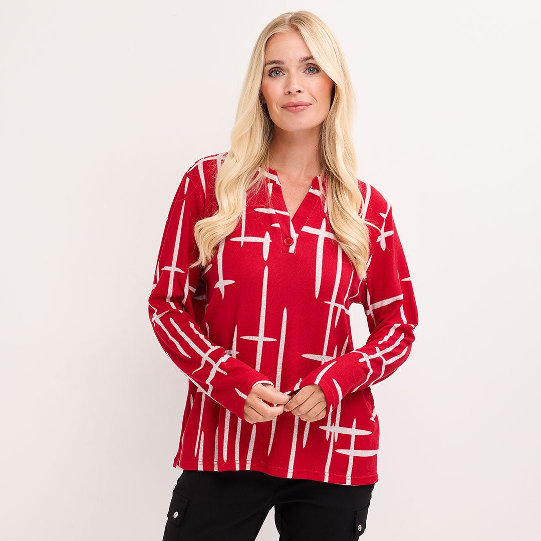 Ladies V Neck Printed Long Sleeve Top from You Know Who's