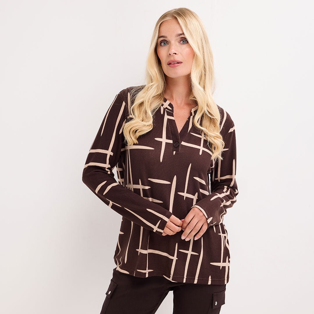 Ladies V Neck Print Long Sleeve Top