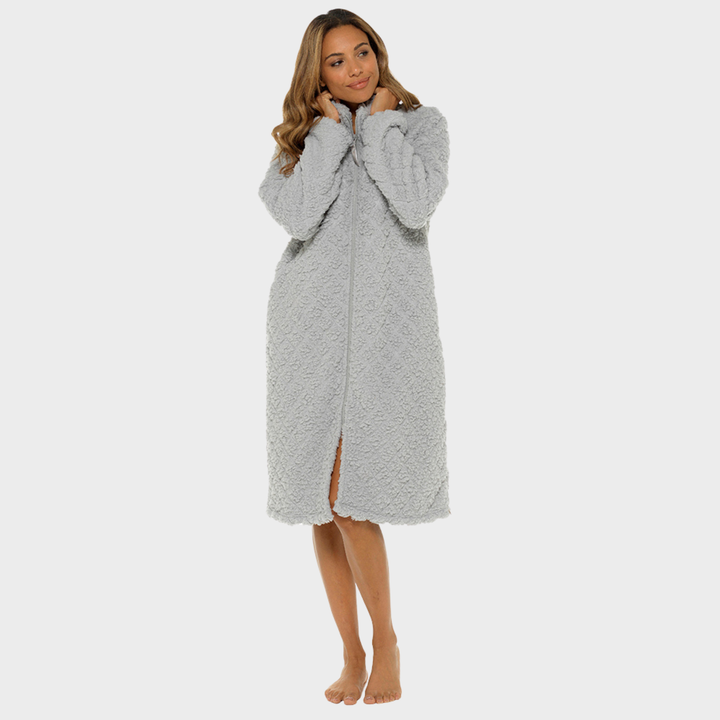 Ladies Diamond Quilt Zip Through Robe