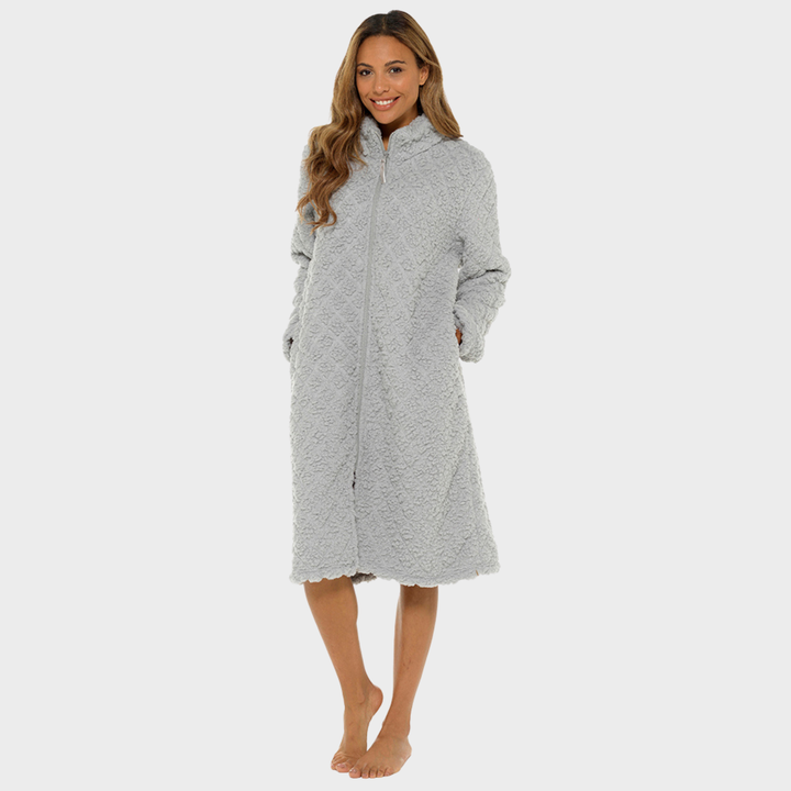 Ladies Diamond Quilt Zip Through Robe