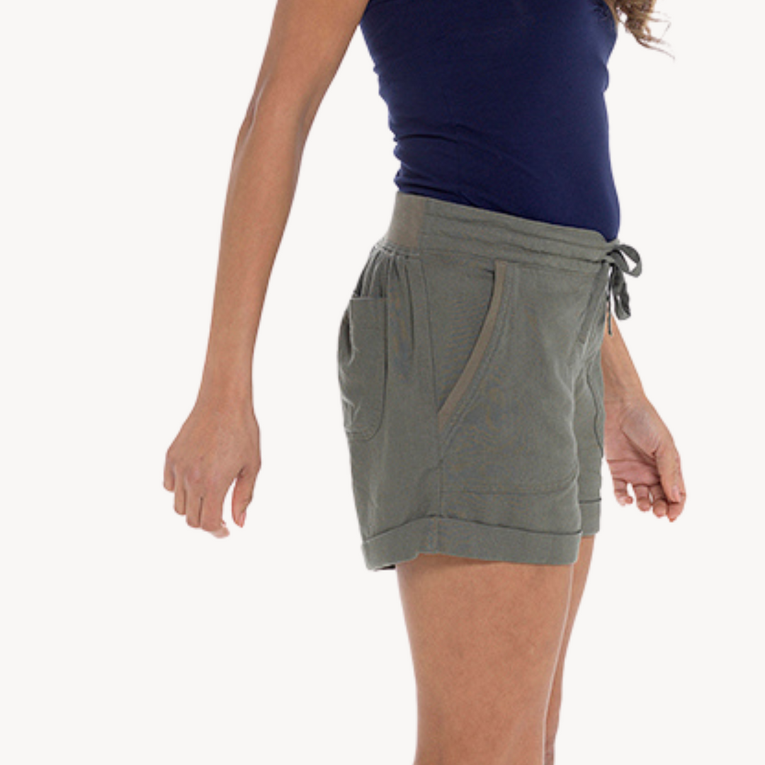 Ladies Khaki Linen Mix Shorts