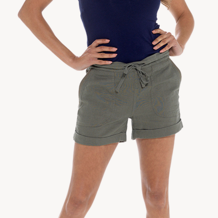 Ladies Khaki Linen Mix Shorts