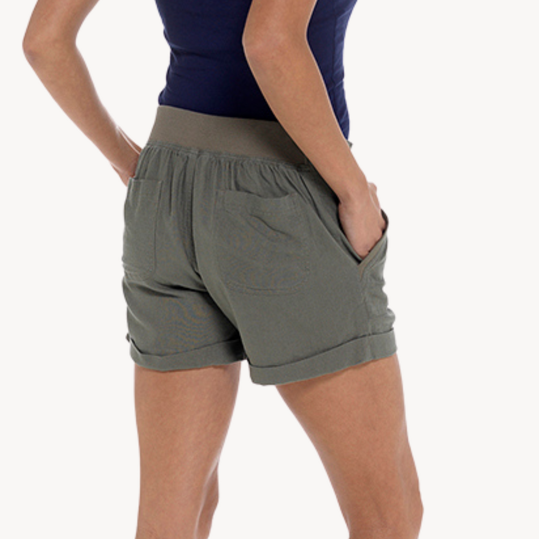 Ladies Khaki Linen Mix Shorts