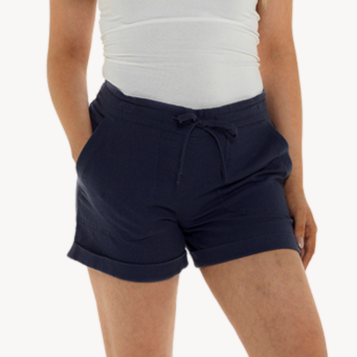Ladies Navy Linen Mix Shorts