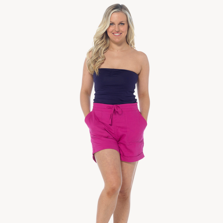 Ladies Raspberry Linen Mix Shorts