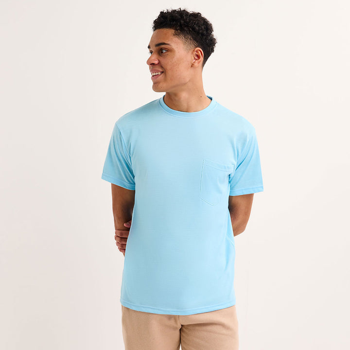 Mens Sky Blue Crew Neck Pocket T-shirt