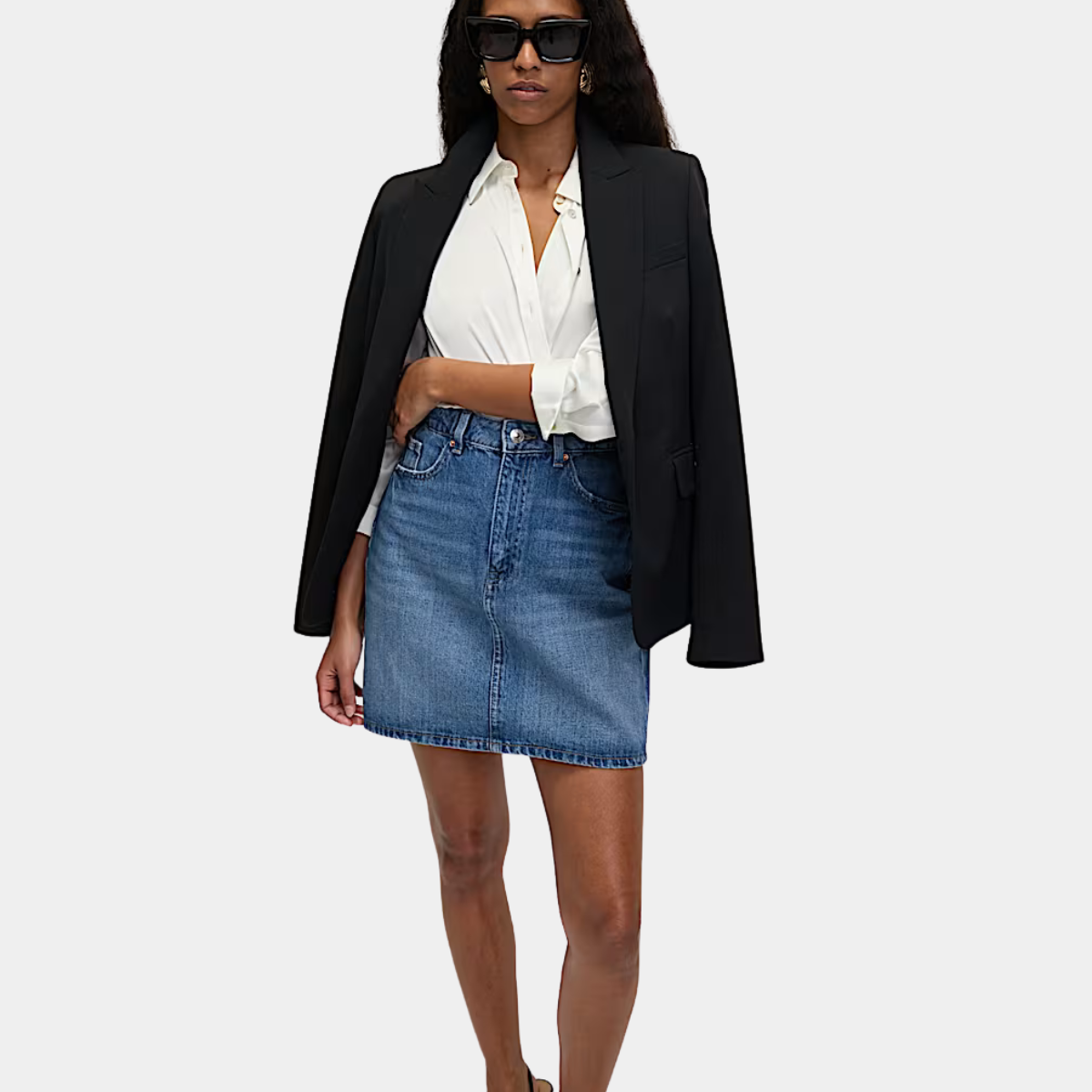 Ladies Denim Mini Skirt Light Indigo