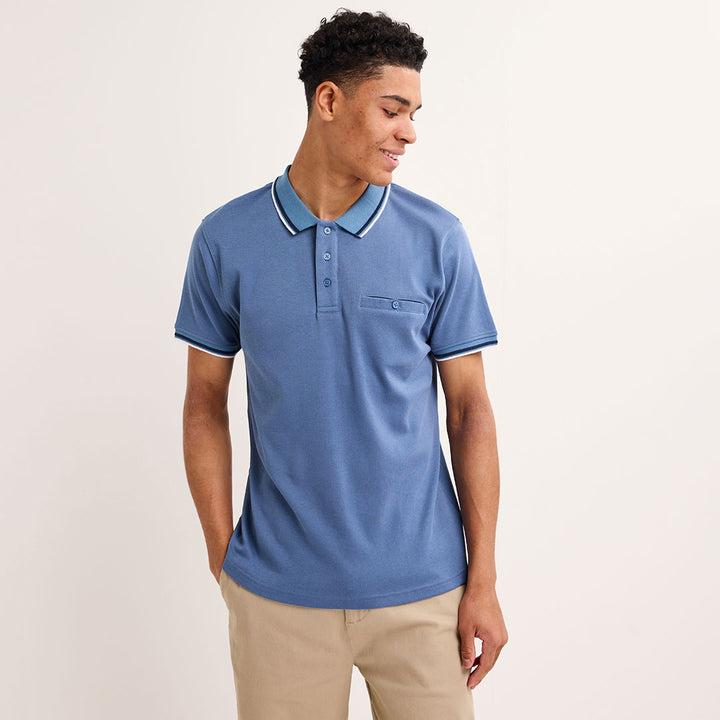 Mens Denim Blue Textured Polo