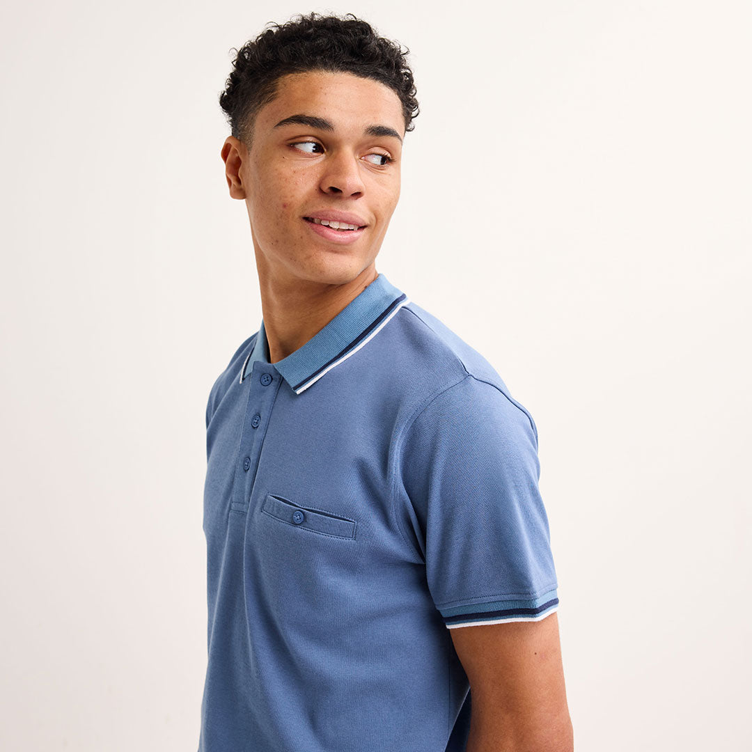 Mens Denim Blue Textured Polo