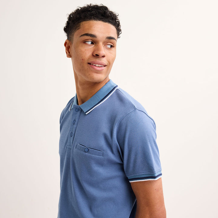 Mens Denim Blue Textured Polo