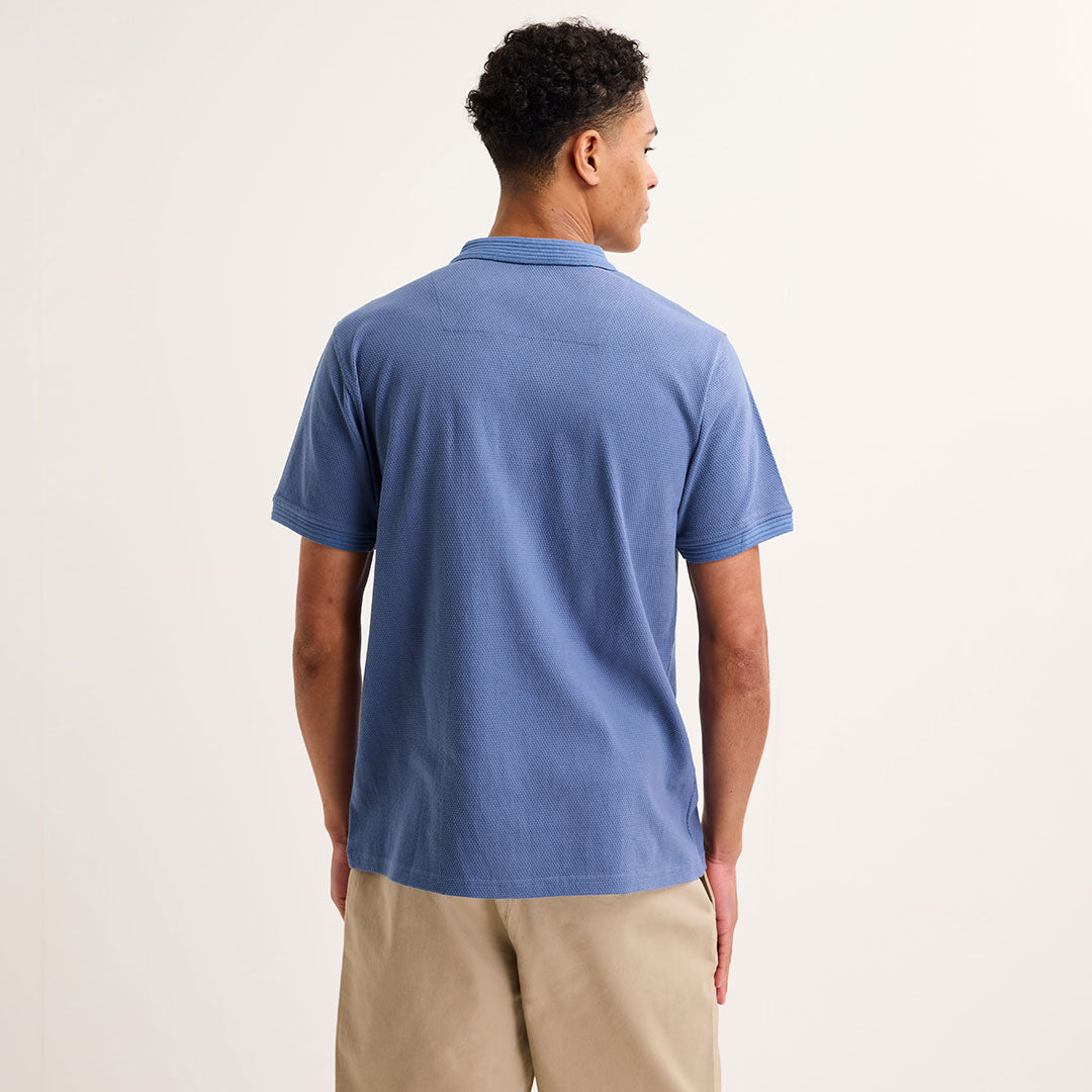 Mens Denim Blue Textured Polo