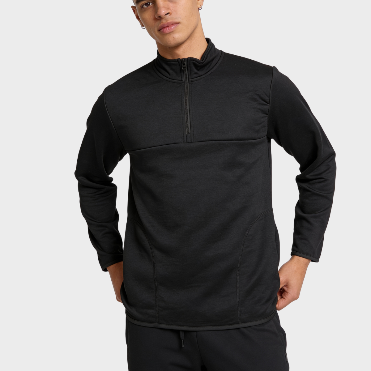 Mens Black Brushed Lined 1/4 Zip