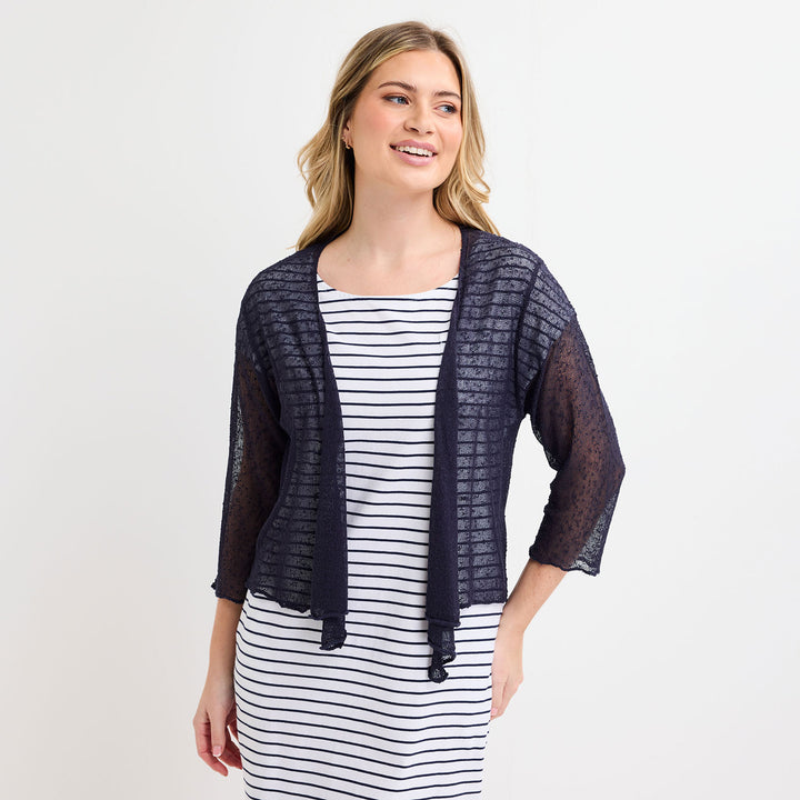 Ladies Navy Popcorn Waterfall Knit Cardigan