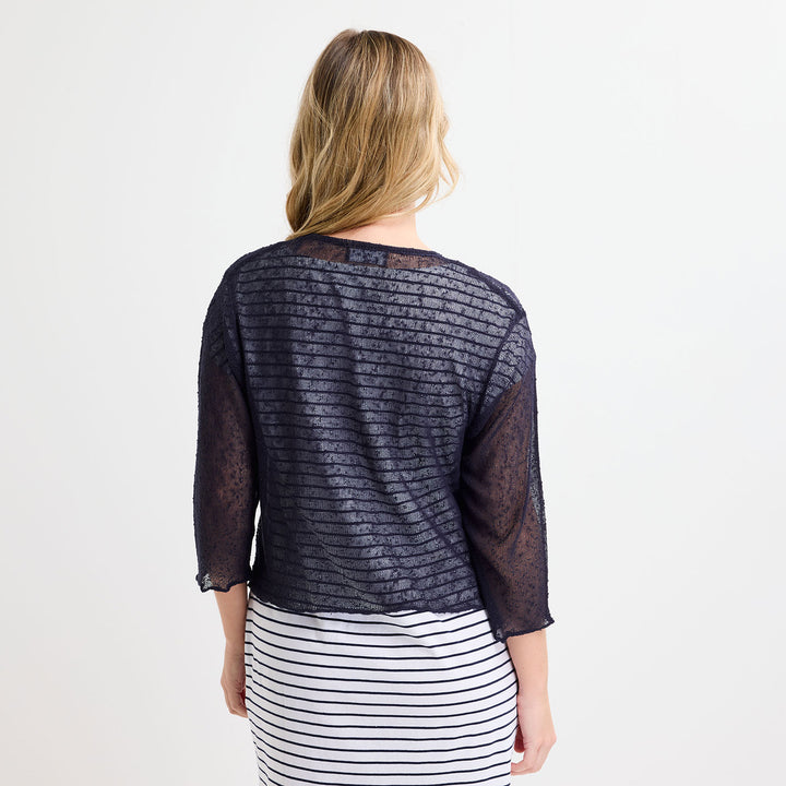 Ladies Navy Popcorn Waterfall Knit Cardigan