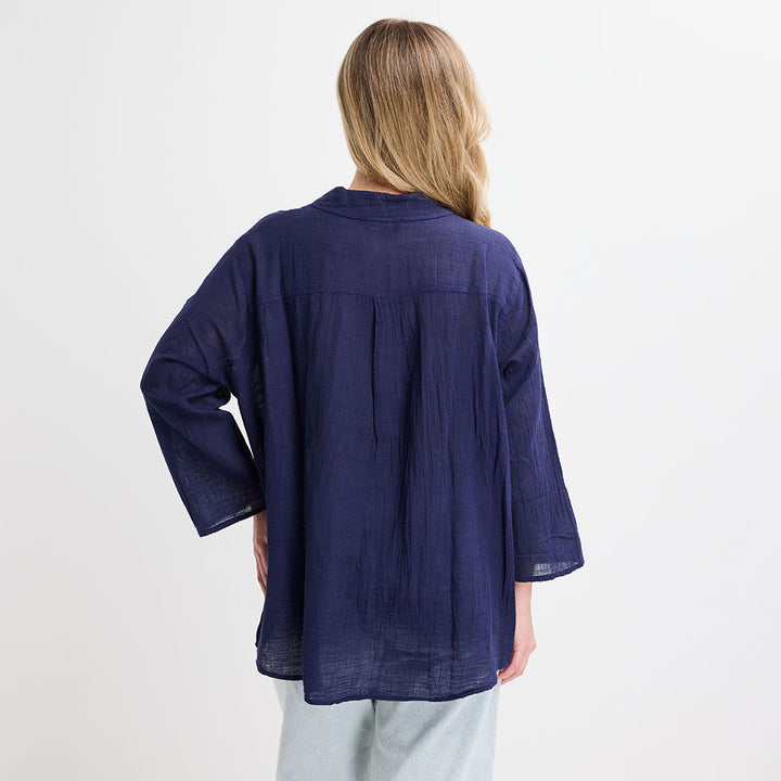 Ladies Crinkle Button Through Shirt