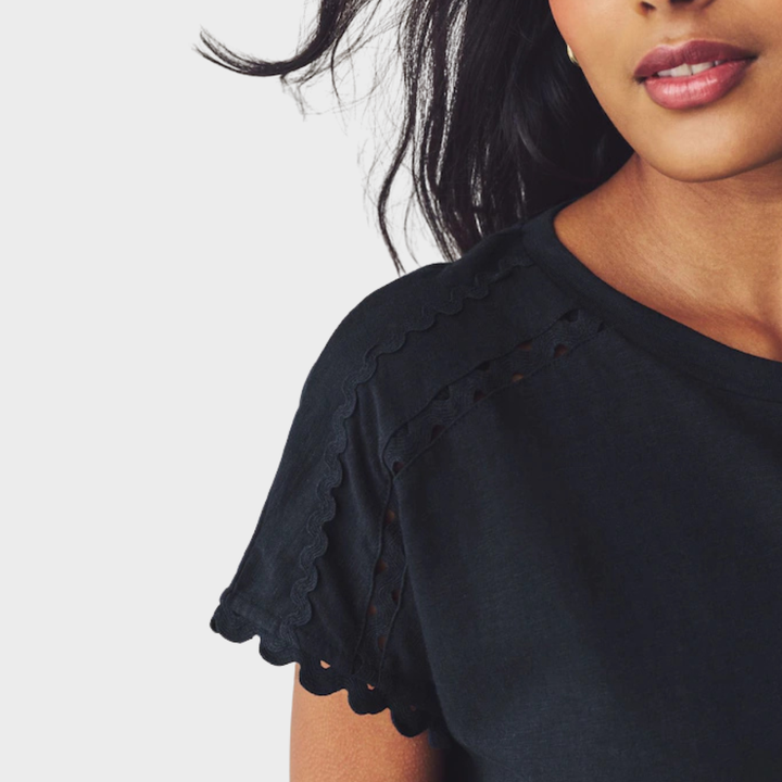 Ladies Bubble Hem Navy Tie Top