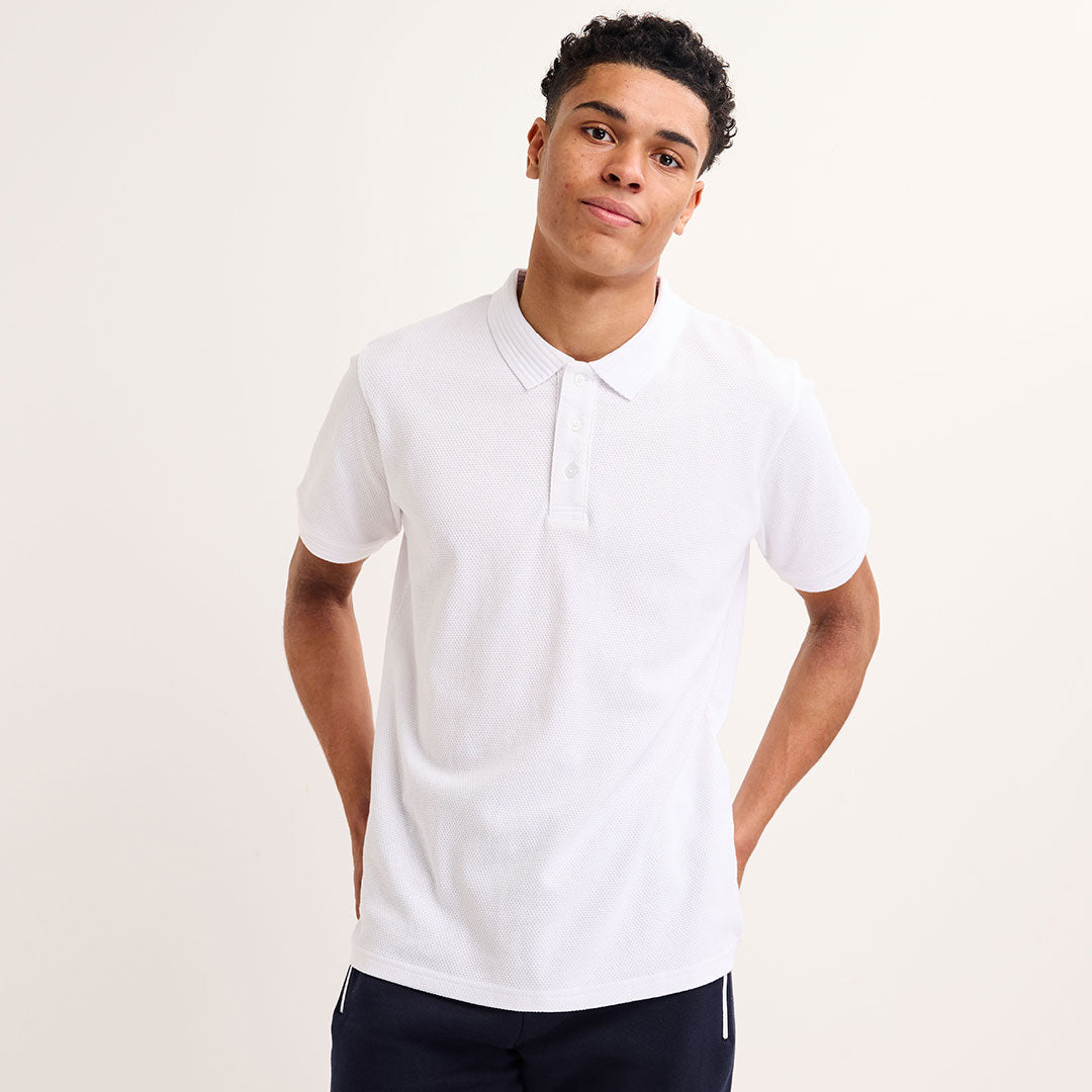 Mens White Textured Polo