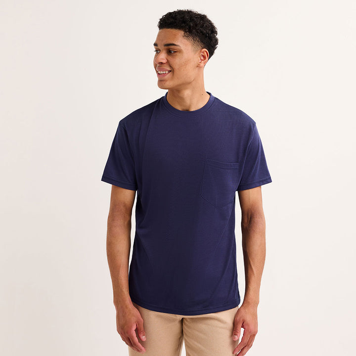 Mens Navy Crew Neck Pocket T-shirt