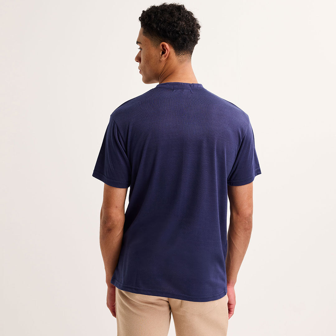 Mens Navy Crew Neck Pocket T-shirt