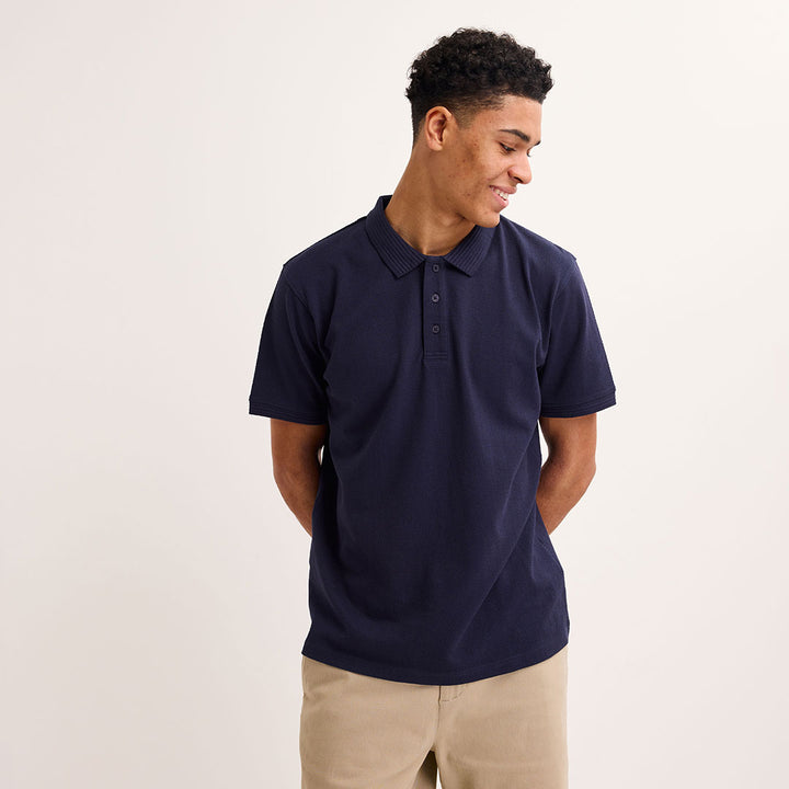 Mens Navy Textured Polo