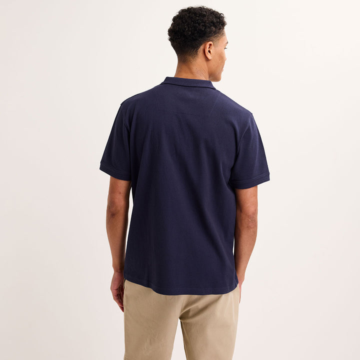 Mens Navy Textured Polo
