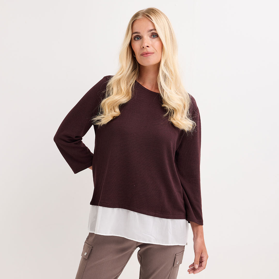 Ladies Brushed Mock Shirt Style Top